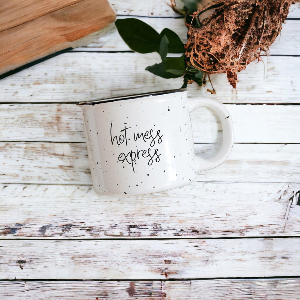 Limited Edition "Hot Mess Express" Black Rim Campfire Style Mug