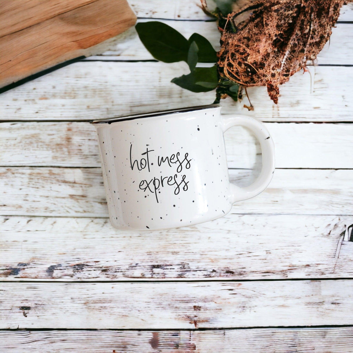 Limited Edition "Hot Mess Express" Black Rim Campfire Style Mug