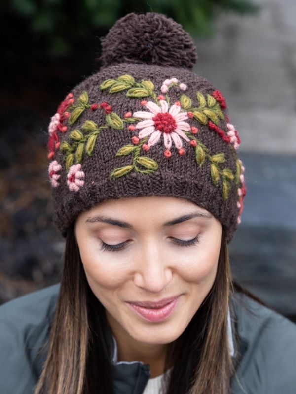 Olivia Wool Knit Embroidered Hat — Select Your Color