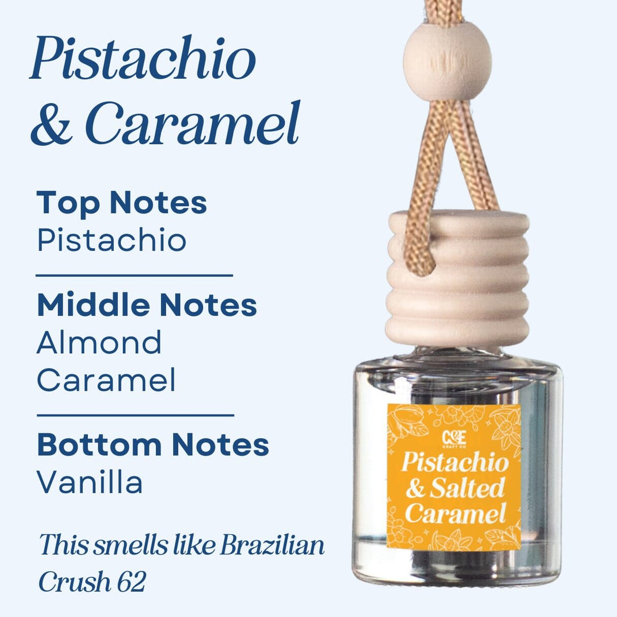 Pistachio & Salted Caramel Scented Hanging Refillable Car Freshener Diffuser