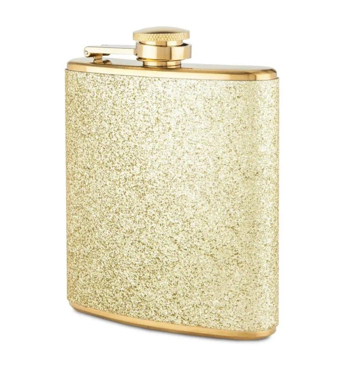 Gold Glitter 6 oz Stainless Steel Flask