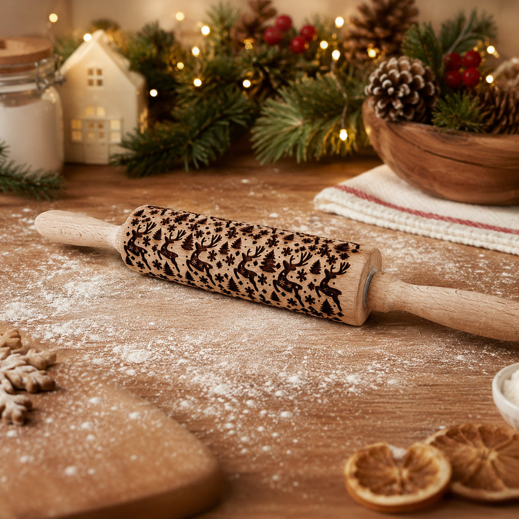 Handmade Wooden Embossed Christmas Rolling Pin Set — Select Your Style & Size