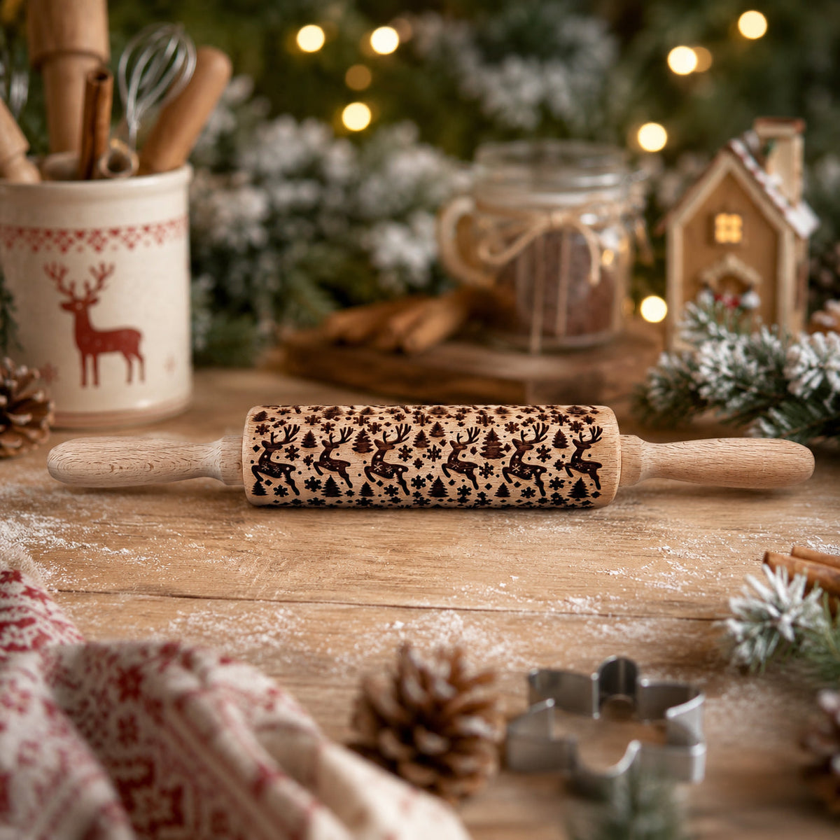 Handmade Wooden Embossed Christmas Rolling Pin Set — Select Your Style & Size