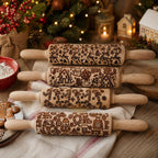 Handmade Wooden Embossed Christmas Rolling Pin Set — Select Your Style & Size