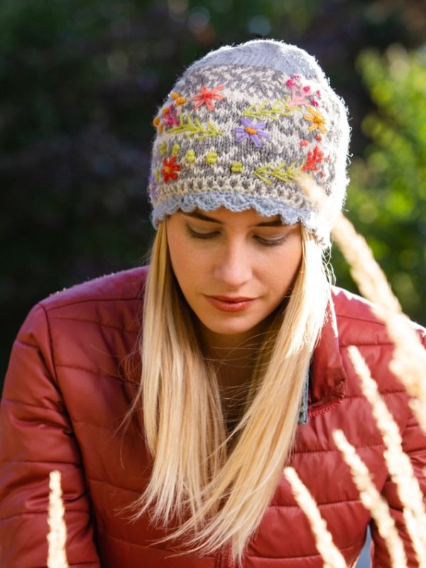 Sadie Wool Knit Embroidered Hat — Select Your Color