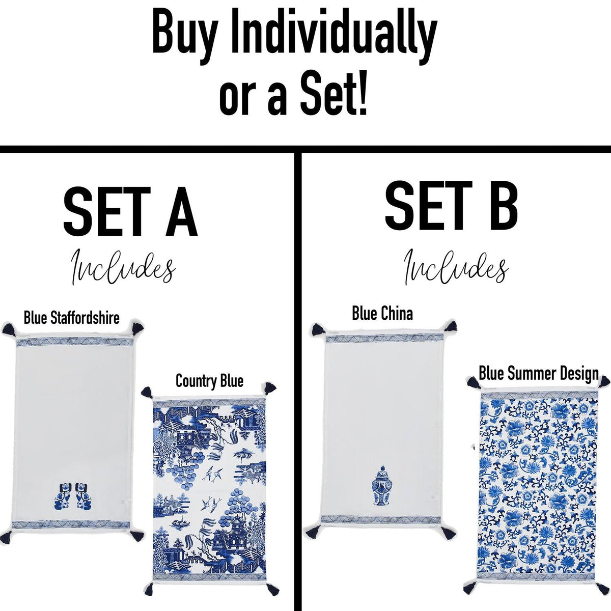 Chinoiserie Oversized Tea Towels — Select Your Pattern