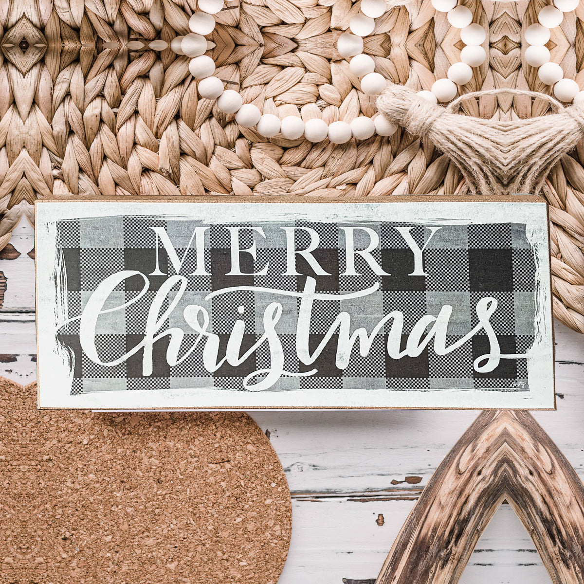 Handmade Wooden Buffalo Check "Merry Christmas" Sign