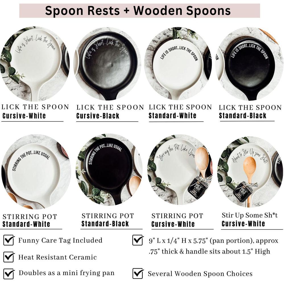 Large Give It a Rest Spoon Rest and Wooden Spoon  — Select Your Style & Spoon