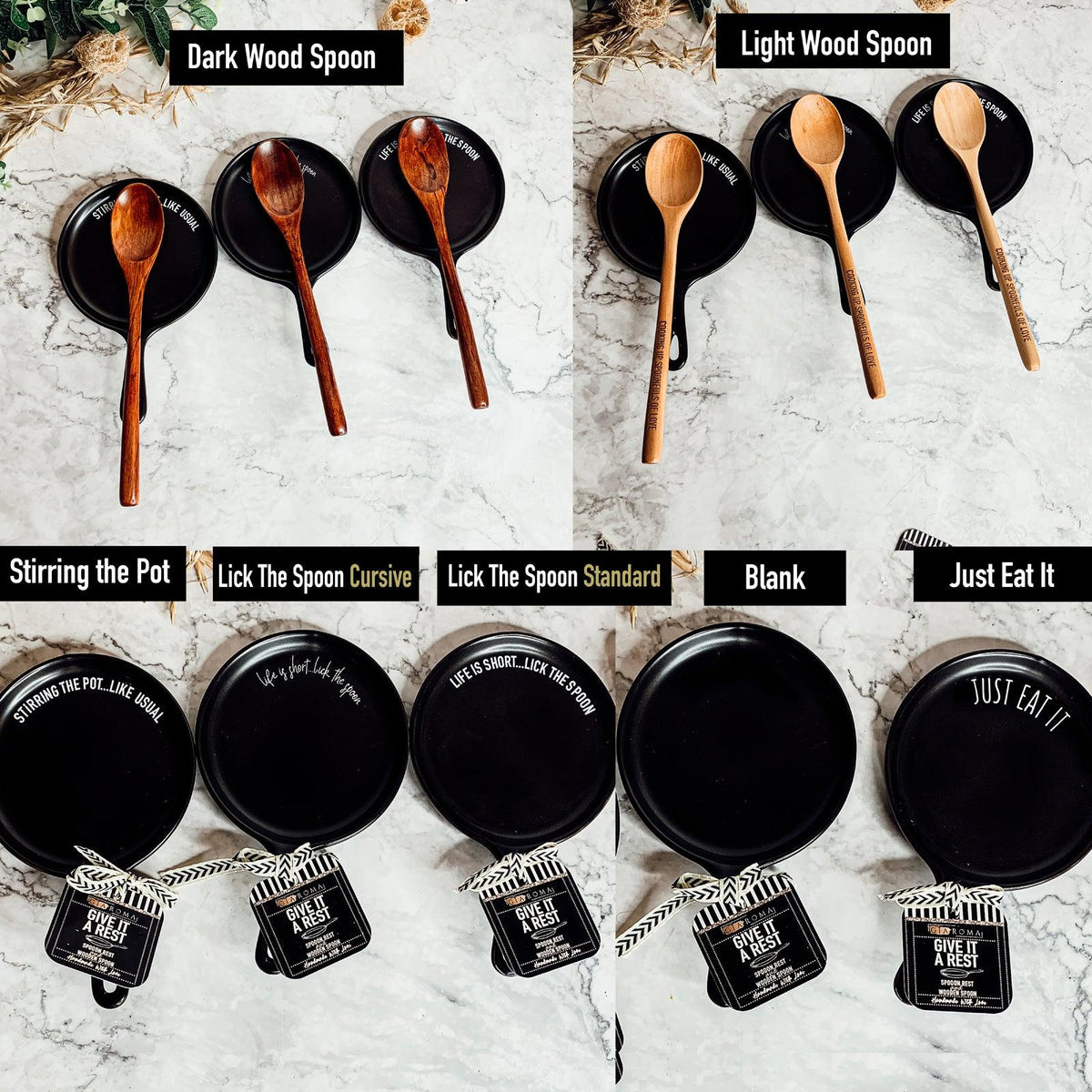 Give It a Rest Spoon Rest and Wooden Spoon  — Select Your Style & Spoon