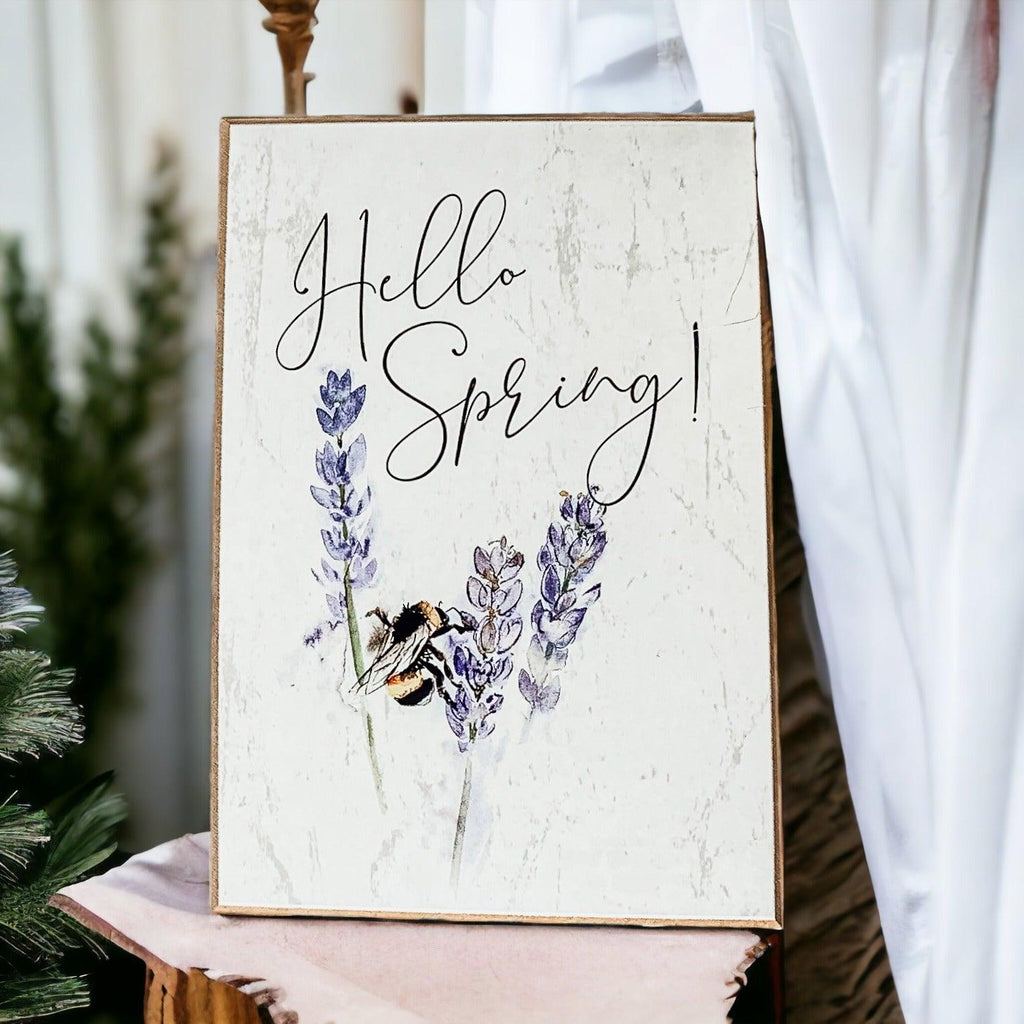 Wooden "Hello Spring" Block Sign