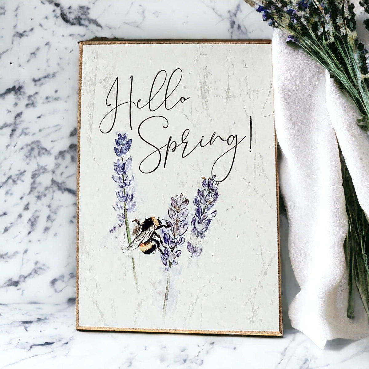 Wooden "Hello Spring" Block Sign