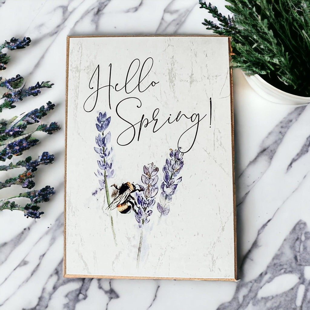 Wooden "Hello Spring" Block Sign