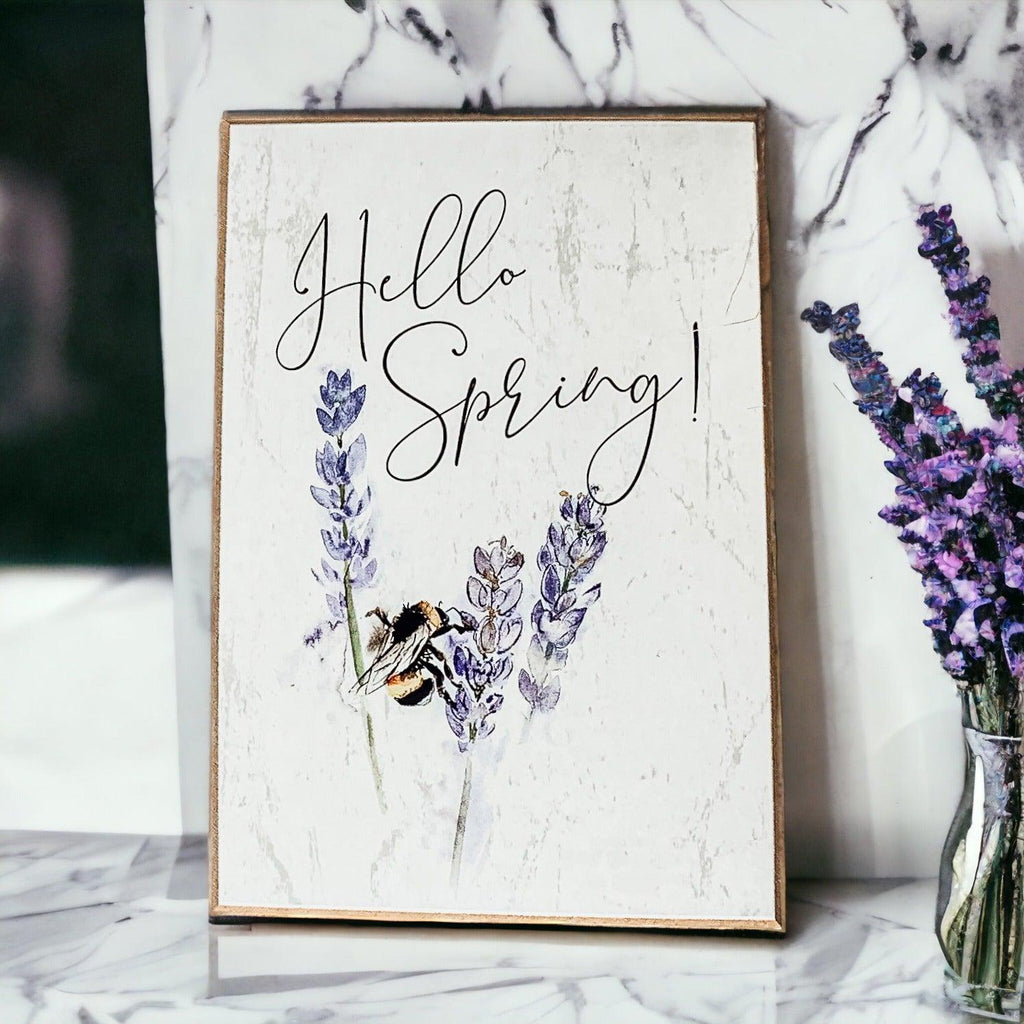 Wooden "Hello Spring" Block Sign