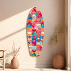 Pink Geometric Circles Surfboard Glass Wall Art