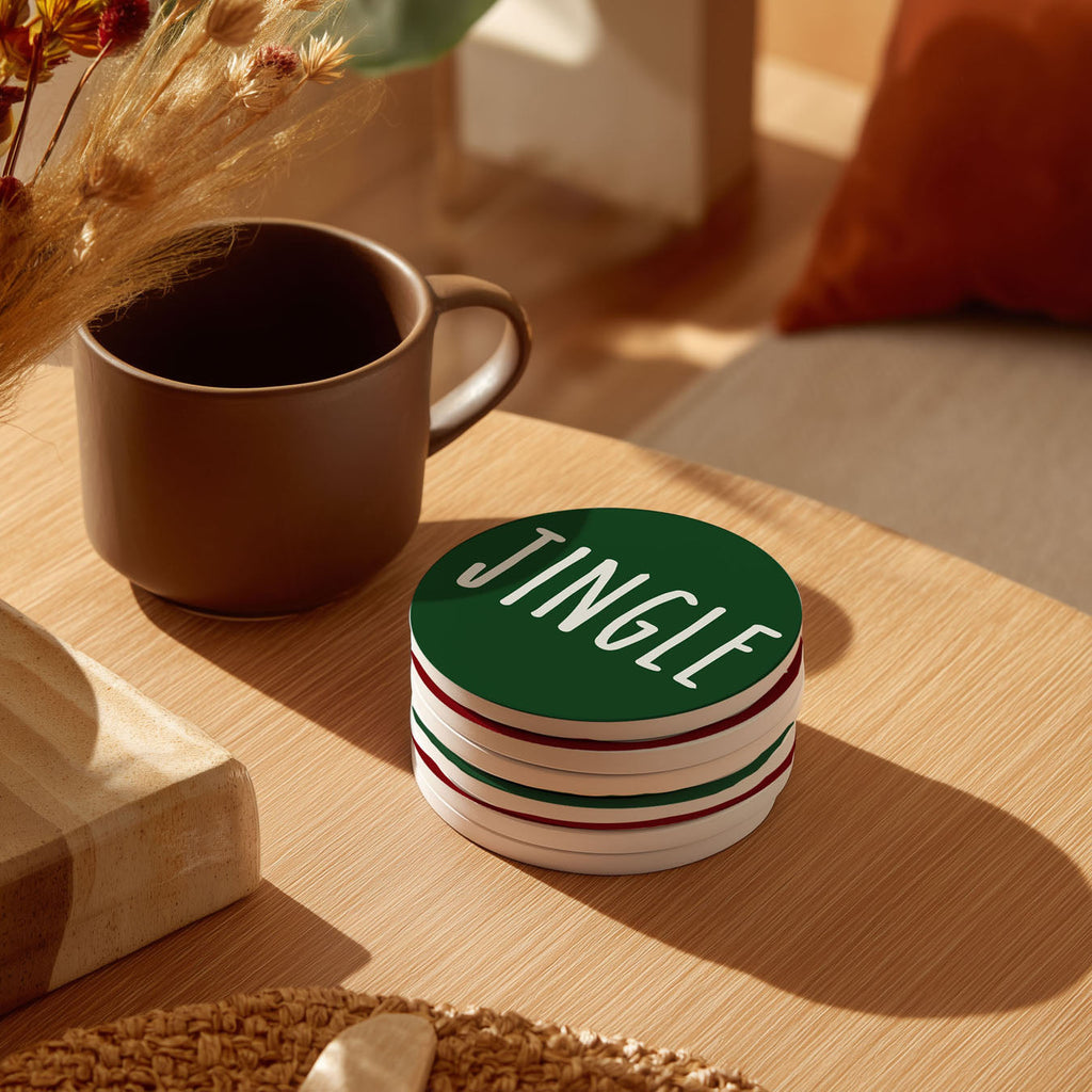 Minimalist Christmas Premium Ceramic Coasters with Cork Back — Select Your Pack & Color