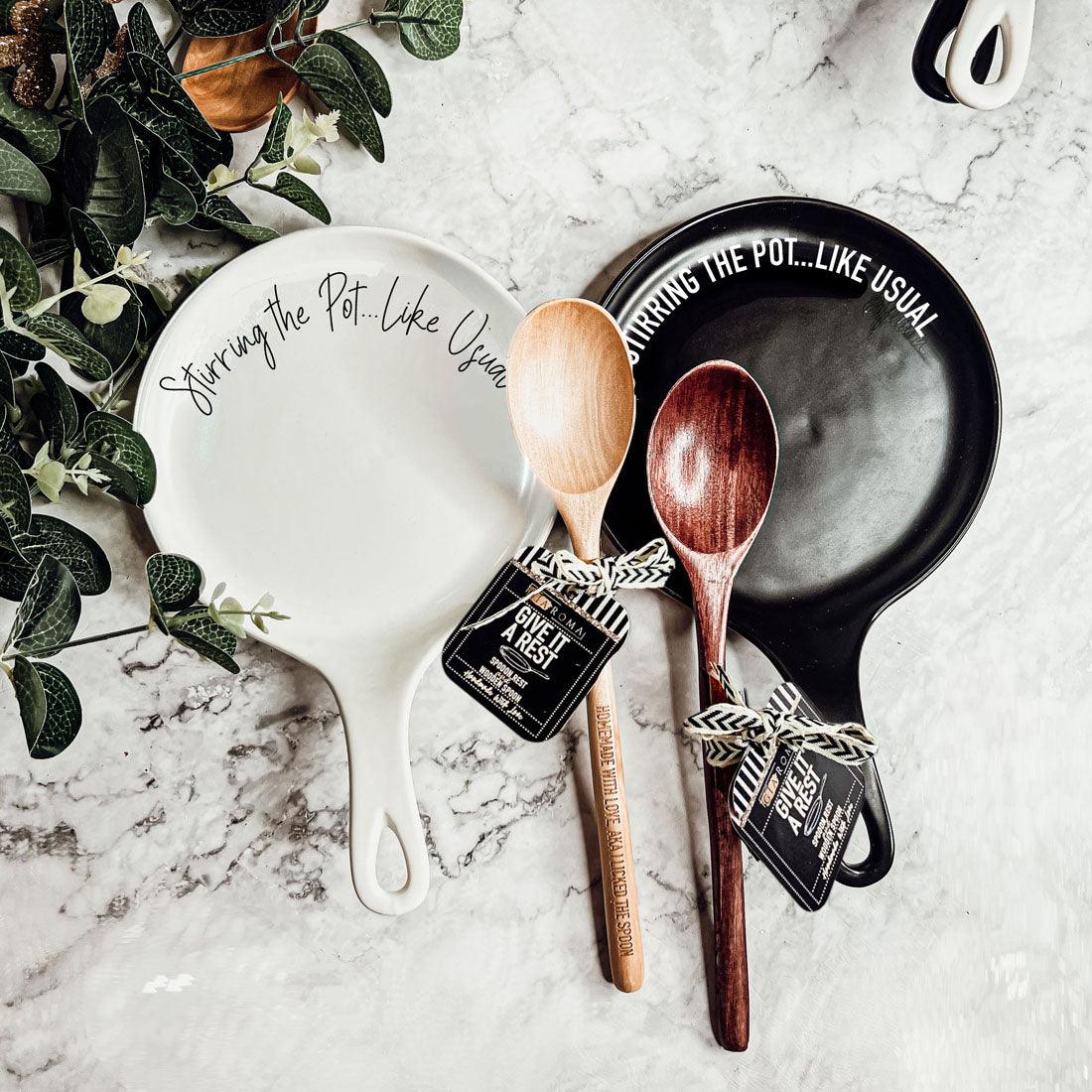 Large Give It a Rest Spoon Rest and Wooden Spoon  — Select Your Style & Spoon