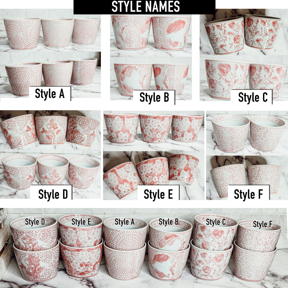 Hand-Painted Porcelain Mini Pink Cachepots— Select Your Design