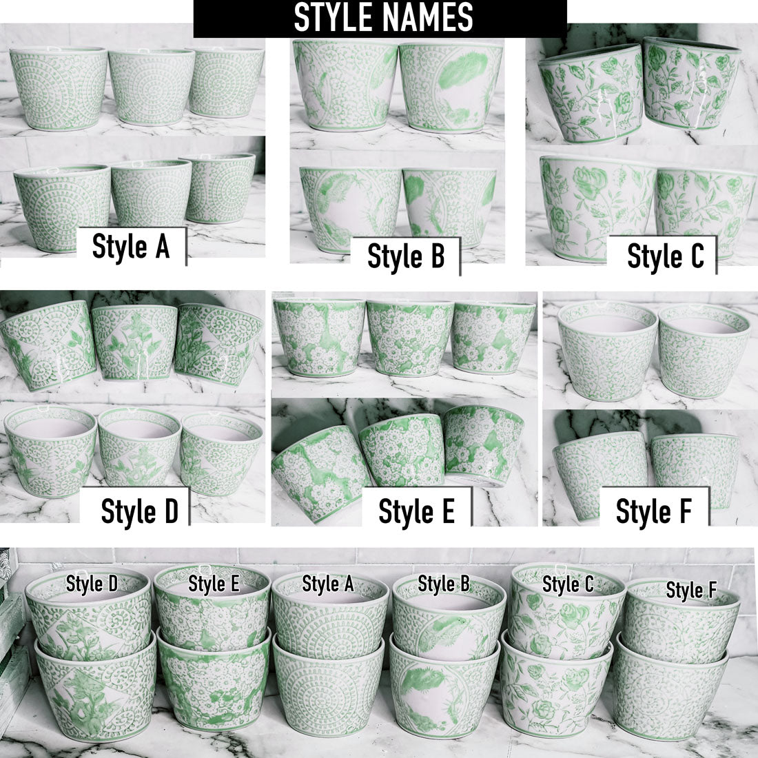 Hand-Painted Porcelain Mini Green Cachepots— Select Your Design