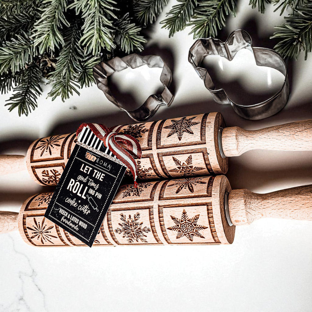 Handmade Wooden Embossed Christmas Rolling Pin Set — Select Your Style & Size