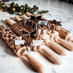 Handmade Wooden Embossed Christmas Rolling Pin Set — Select Your Style & Size