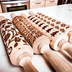 Handmade Wooden Embossed Christmas Rolling Pin Set — Select Your Style & Size
