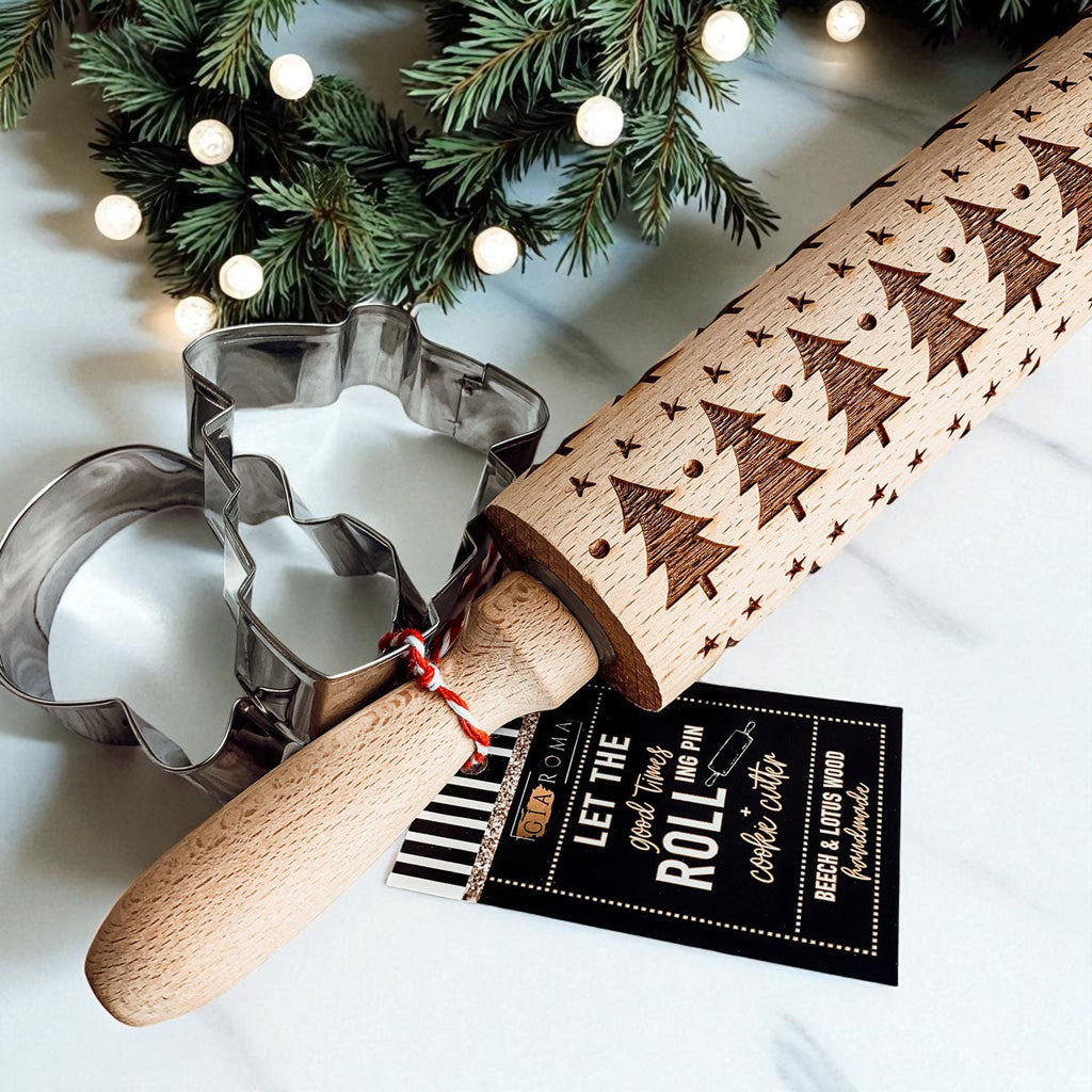 Handmade Wooden Embossed Christmas Rolling Pin Set — Select Your Style & Size