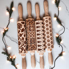 Handmade Wooden Embossed Christmas Rolling Pin Set — Select Your Style & Size