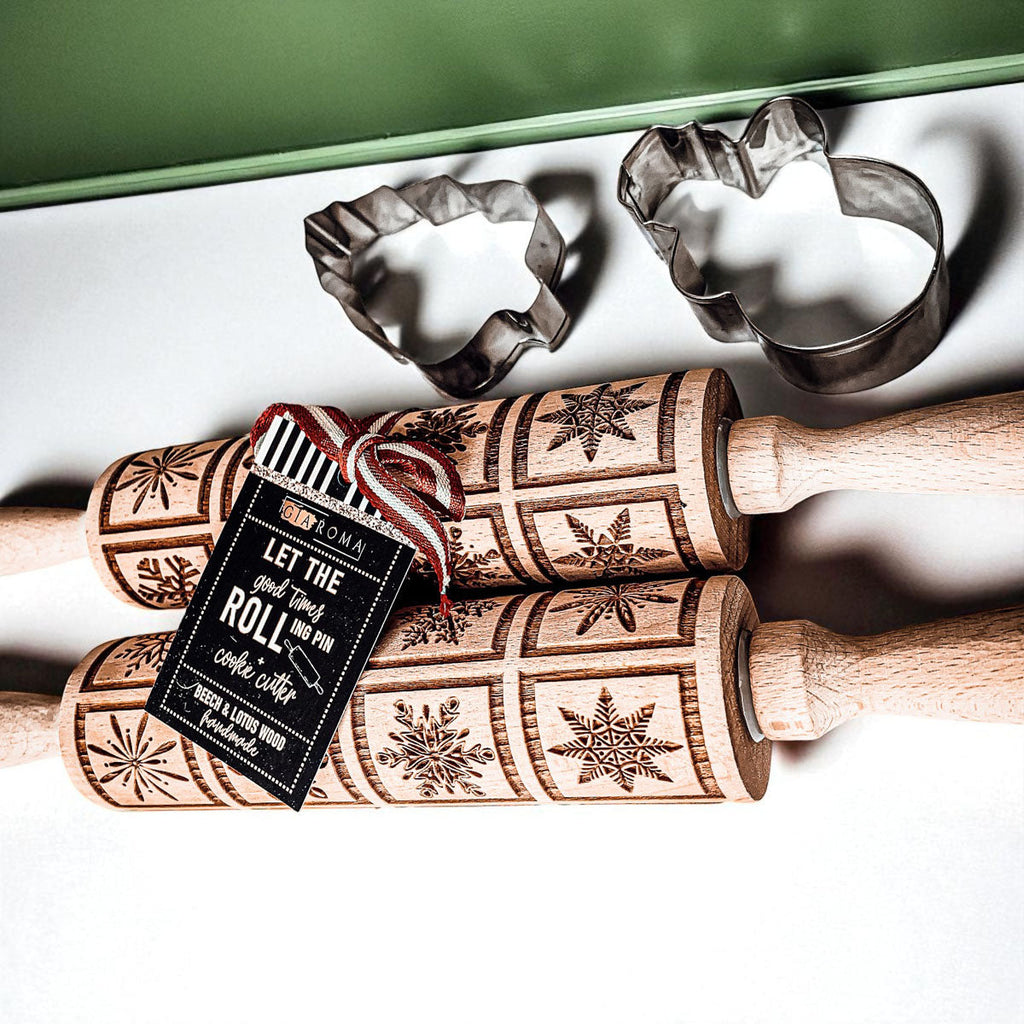 Handmade Wooden Embossed Christmas Rolling Pin Set — Select Your Style & Size