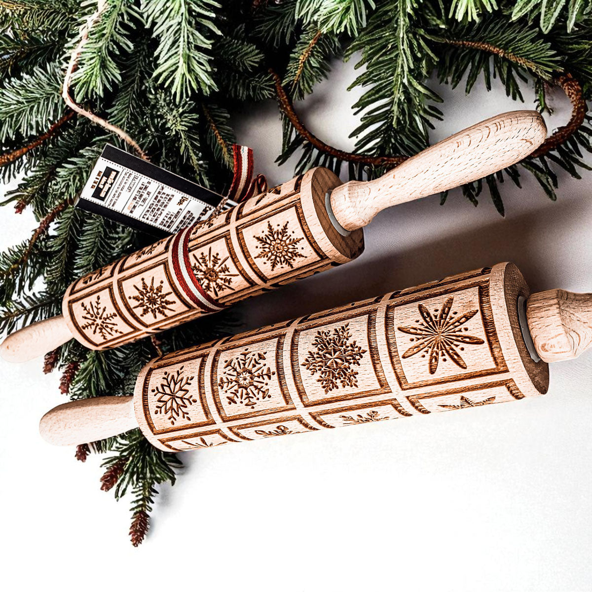 Handmade Wooden Embossed Christmas Rolling Pin Set — Select Your Style & Size