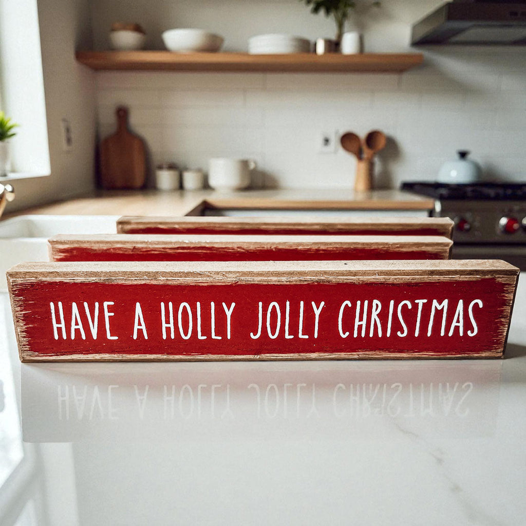 Wooden "Have a Holly Jolly Christmas" Block Sign