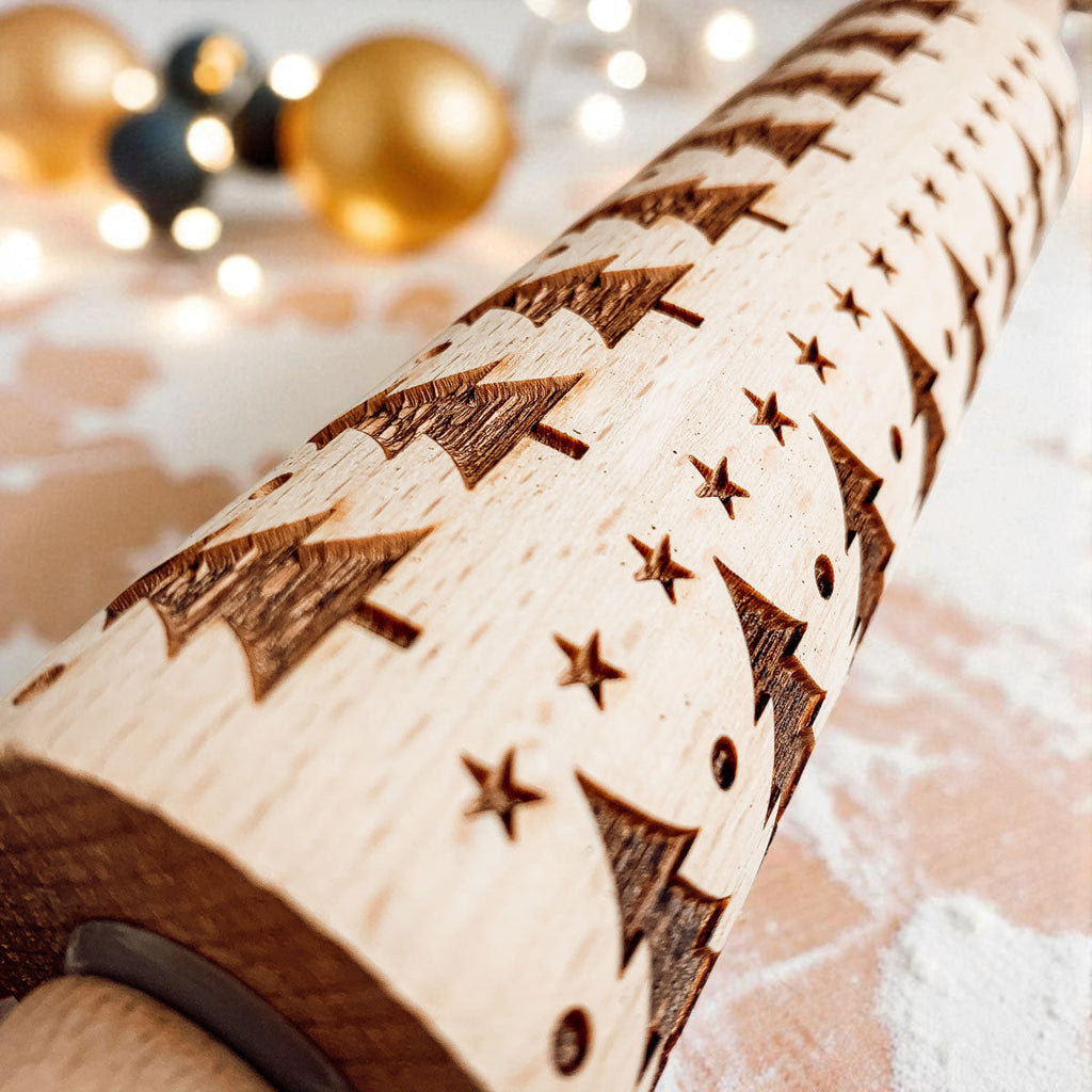 Handmade Wooden Embossed Christmas Rolling Pin Set — Select Your Style & Size
