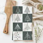 Hand-Drawn Christmas Tree Block Pattern Kitchen Towel