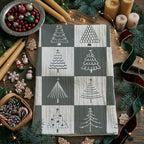 Hand-Drawn Christmas Tree Block Pattern Kitchen Towel