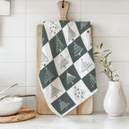 Hand-Drawn Christmas Tree Block Pattern Kitchen Towel