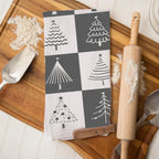 Hand-Drawn Christmas Tree Block Pattern Kitchen Towel