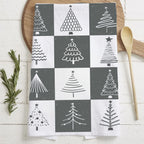 Hand-Drawn Christmas Tree Block Pattern Kitchen Towel