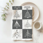 Hand-Drawn Christmas Tree Block Pattern Kitchen Towel