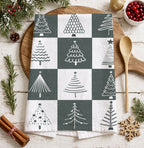 Hand-Drawn Christmas Tree Block Pattern Kitchen Towel