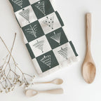 Hand-Drawn Christmas Tree Block Pattern Kitchen Towel
