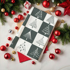Hand-Drawn Christmas Tree Block Pattern Kitchen Towel
