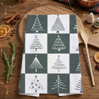 Hand-Drawn Christmas Tree Block Pattern Kitchen Towel