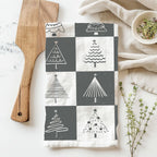 Hand-Drawn Christmas Tree Block Pattern Kitchen Towel