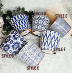 Handmade Rustic Blue & White Patterned Terracotta Pot with Crackle Finish — Select Your Design