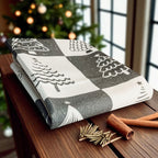 Hand-Drawn Christmas Tree Block Pattern Kitchen Towel