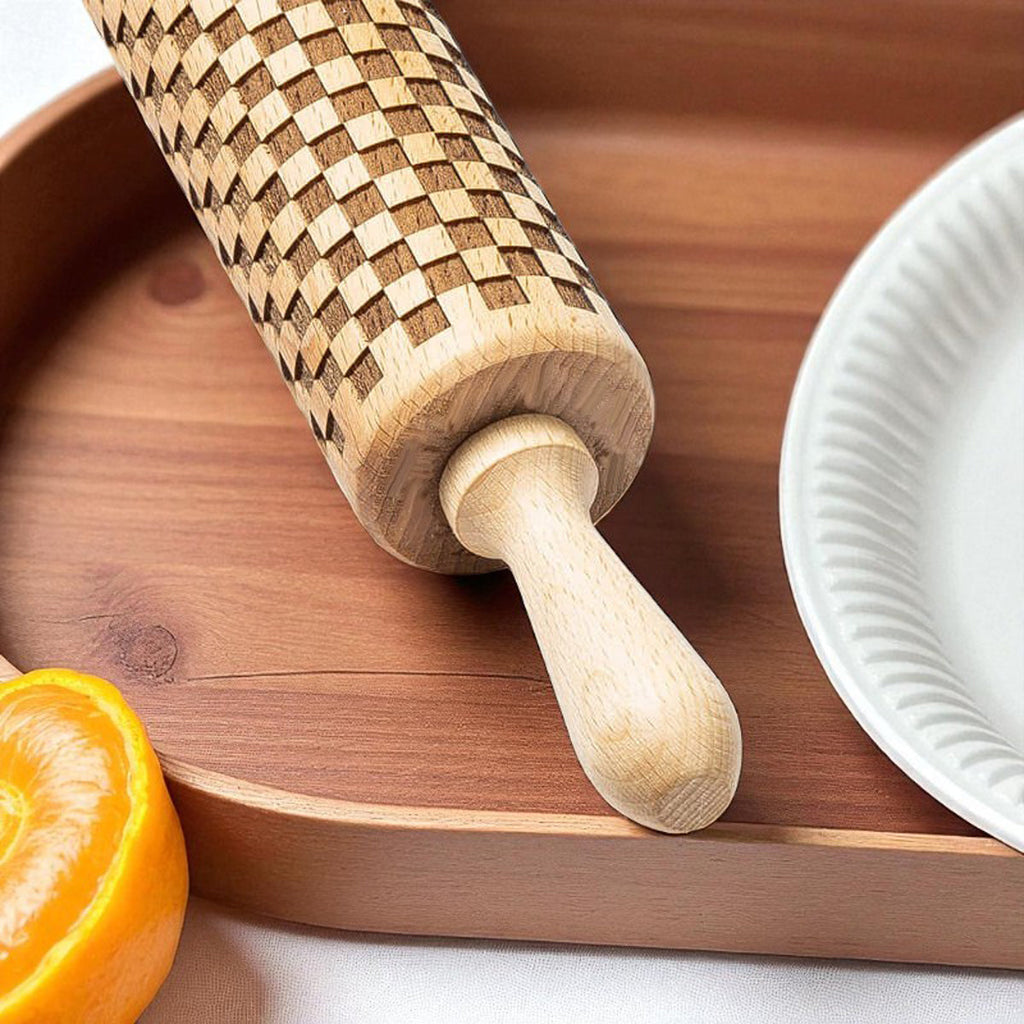 Handmade Wooden Embossed Courtly Check Rolling Pin — Select Your Style & Size