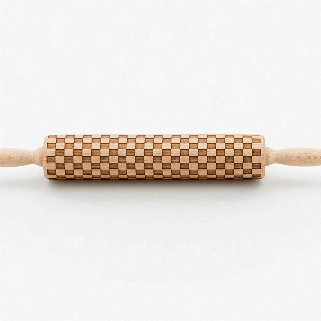Handmade Wooden Embossed Courtly Check Rolling Pin — Select Your Style & Size