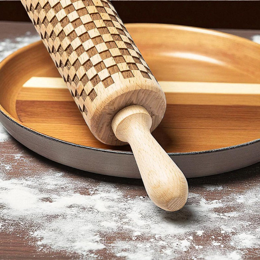 Handmade Wooden Embossed Courtly Check Rolling Pin — Select Your Style & Size