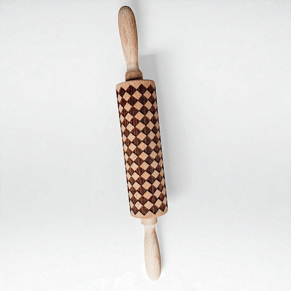 Handmade Wooden Embossed Courtly Check Rolling Pin — Select Your Style & Size