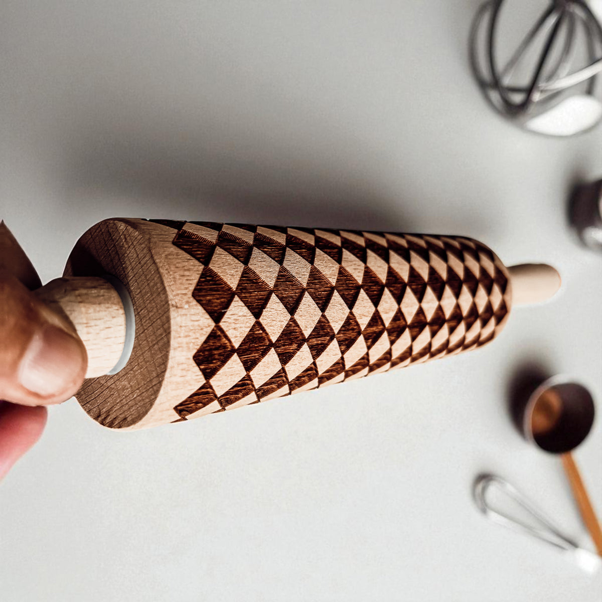 Handmade Wooden Embossed Courtly Check Rolling Pin — Select Your Style & Size