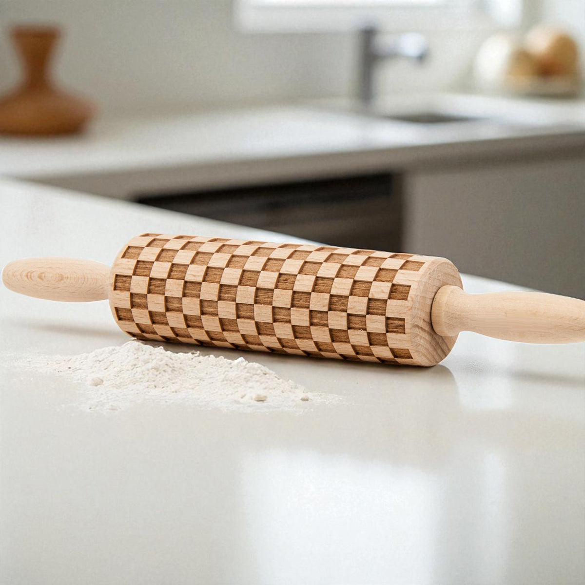 Handmade Wooden Embossed Courtly Check Rolling Pin — Select Your Style & Size